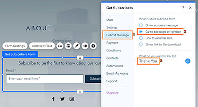 Link the Thank you page to your form