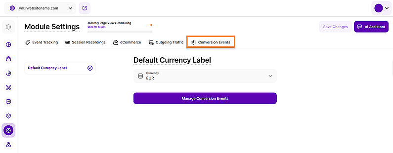 Set the Currency for Conversion Events